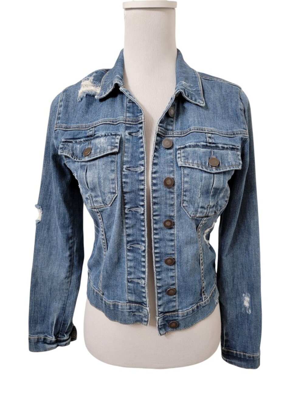 Kut from the Kloth Size S Blue Denim Amelia Jean Jacket, Distressed